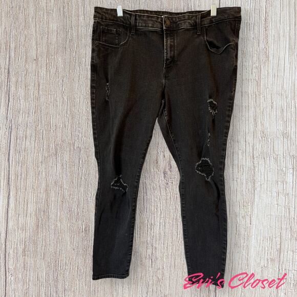 Old Navy Pop Icon Skinny Jeans Women's Black Denim Distressed Mid-Rise. Sz 16 - Picture 2 of 13